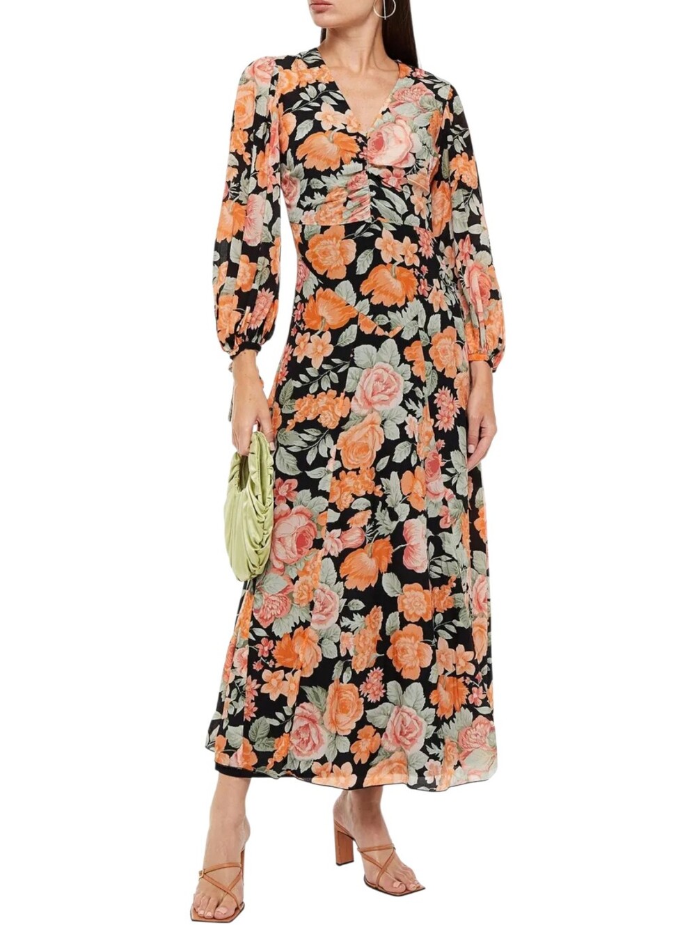 ANTIK BATIK Camille Ruched Floral Print Crepe De Chine Maxi Dress Small 38
